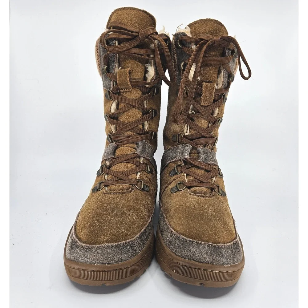 Bearpaw Women's Tama Suede Knit Cuff Winter Boots Hickory Size 8 Cabincore Lodge